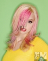 long flared out layers pink black color through platinum blonde base